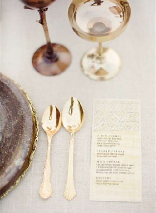 Gold flatware featured on http://classy-and-style.tumblr.com/